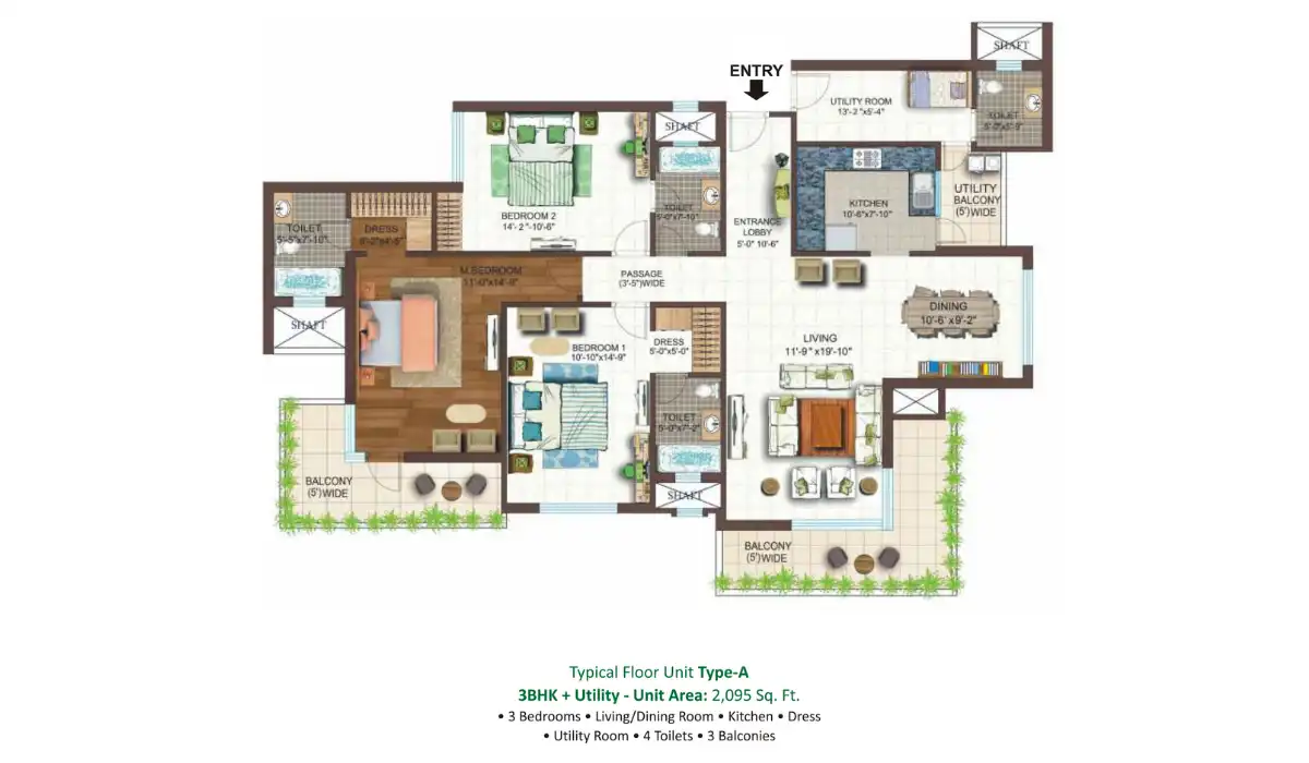 Ace Golfshire 3 BHK - 2095 Sq.Ft.